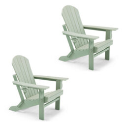 Vonhaus Set Of 2 Folding Adirondack Garden Chairs, Reclining Weather Resistant Hdpe Outdoor Armchair For Patio Green, Westport
