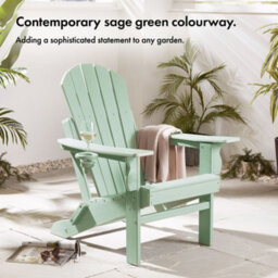 Vonhaus Set Of 2 Folding Adirondack Garden Chairs, Reclining Weather Resistant Hdpe Outdoor Armchair For Patio Green, Westport - thumbnail 2