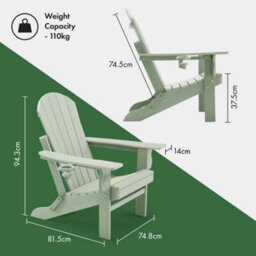 Vonhaus Set Of 2 Folding Adirondack Garden Chairs, Reclining Weather Resistant Hdpe Outdoor Armchair For Patio Green, Westport - thumbnail 5