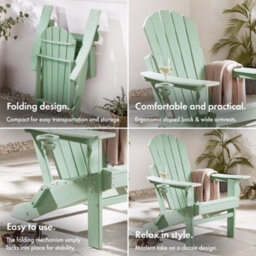 Vonhaus Set Of 2 Folding Adirondack Garden Chairs, Reclining Weather Resistant Hdpe Outdoor Armchair For Patio Green, Westport - thumbnail 4