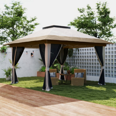 Outsunny 3.6 X 3.6M Pop Up Gazebo With Netting And Wheeled Bag, Beige - image 1