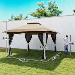 Outsunny 3.6 X 3.6M Pop Up Gazebo With Netting And Wheeled Bag, Beige - thumbnail 3