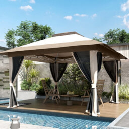 Outsunny 3.6 X 3.6M Pop Up Gazebo With Netting And Wheeled Bag, Beige - thumbnail 9