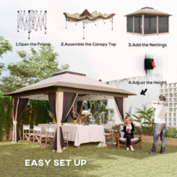 Outsunny 3.6 X 3.6M Pop Up Gazebo With Netting And Wheeled Bag, Beige - thumbnail 4