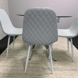 Kosy Koala Modern Round Glass Dining Table Set With 4 Grey Gem Pattern Chairs Dining Room Furniture - thumbnail 4