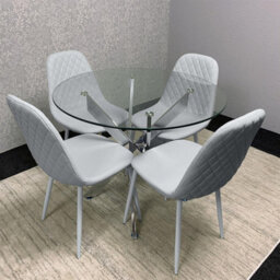 Kosy Koala Modern Round Glass Dining Table Set With 4 Grey Gem Pattern Chairs Dining Room Furniture - thumbnail 2