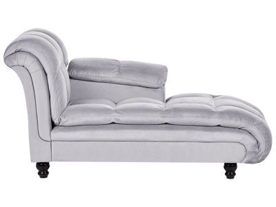 Beliani Left-Hand Grey Velvet Chaise Lounge With Biscuit Padding And Black Wooden Legs, Midi. - image 1