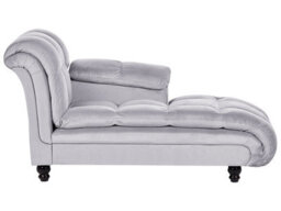 Beliani Left-Hand Grey Velvet Chaise Lounge With Biscuit Padding And Black Wooden Legs, Midi. - thumbnail 1