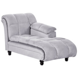 Beliani Left-Hand Grey Velvet Chaise Lounge With Biscuit Padding And Black Wooden Legs, Midi. - thumbnail 3