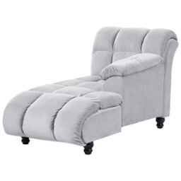 Beliani Left-Hand Grey Velvet Chaise Lounge With Biscuit Padding And Black Wooden Legs, Midi. - thumbnail 5