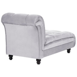 Beliani Left-Hand Grey Velvet Chaise Lounge With Biscuit Padding And Black Wooden Legs, Midi. - thumbnail 7