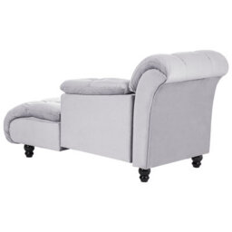 Beliani Left-Hand Grey Velvet Chaise Lounge With Biscuit Padding And Black Wooden Legs, Midi. - thumbnail 6