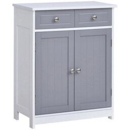 Bathroom Floor Storage Cabinet W/ 2 Drawers Door Cupboard Grey White - thumbnail 1