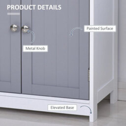 Bathroom Floor Storage Cabinet W/ 2 Drawers Door Cupboard Grey White - thumbnail 5