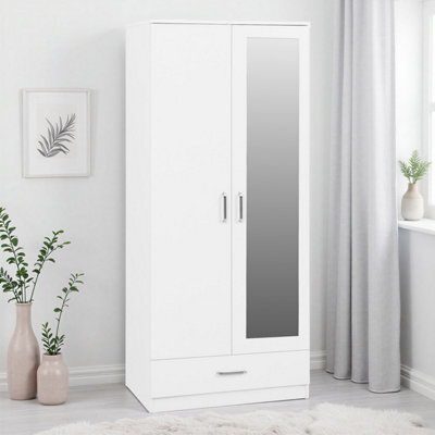 Seconique Dakota 2 Door 1 Drawer Mirrored Wardrobe - White - image 1