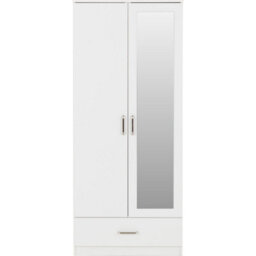 Seconique Dakota 2 Door 1 Drawer Mirrored Wardrobe - White - thumbnail 3