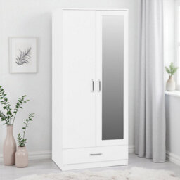 Seconique Dakota 2 Door 1 Drawer Mirrored Wardrobe - White - thumbnail 1