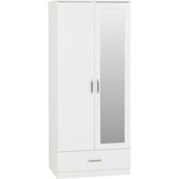 Seconique Dakota 2 Door 1 Drawer Mirrored Wardrobe - White - thumbnail 2