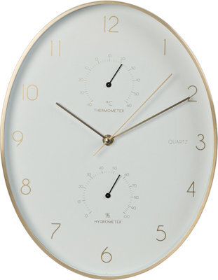 Jack Stonehouse Indoor Oval Wall Clock 84.5Cm Thermometer And Hygrometer In White Dial Golden Rim Quartz Movement - image 1