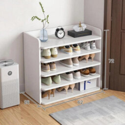 5 Tier White Wooden Shoe Rack Open Shelves Storage Unit - thumbnail 3