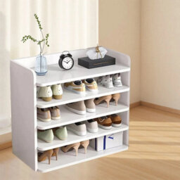 5 Tier White Wooden Shoe Rack Open Shelves Storage Unit - thumbnail 2