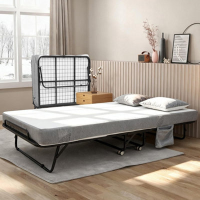 190Cm Folding Bed With Mattress Portable Rollaway Guest Bed On Wheels - image 1