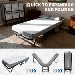 190Cm Folding Bed With Mattress Portable Rollaway Guest Bed On Wheels - thumbnail 3