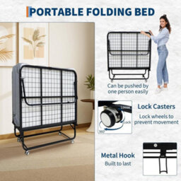 190Cm Folding Bed With Mattress Portable Rollaway Guest Bed On Wheels - thumbnail 6