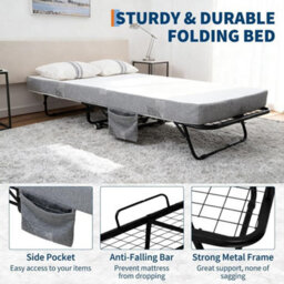 190Cm Folding Bed With Mattress Portable Rollaway Guest Bed On Wheels - thumbnail 5