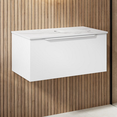 Affine 800mm Countertop Bathroom Vanity Unit Wall Hung Furniture Soft Close White - image 1