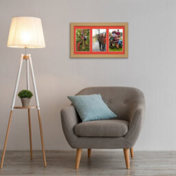 AK Frames 40X20Cm Light Oak Modern Multi Photo Frame With Poppy Red Mount - Holds 3 Apertures (3X) 6X4 Photos - thumbnail 3