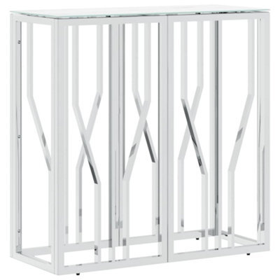 Berkfield Modern Console Table Silver 70X30X70 Cm Stainless Steel And Glass - image 1