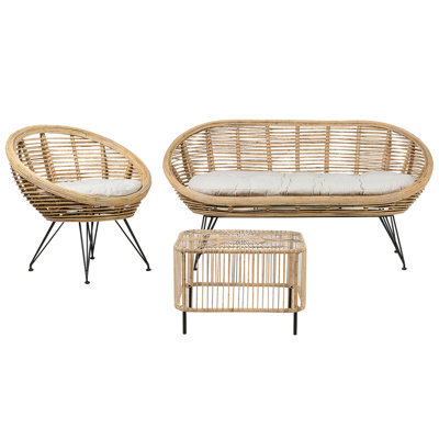 Beliani Garden Lounge Set With Table 3 Seater Maratea/cesenatico Rattan Natural - image 1