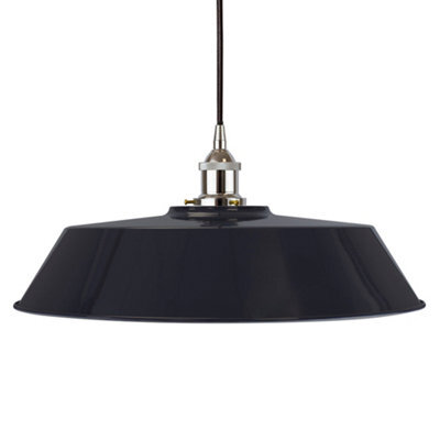 Navy Blue Large Chancery Painted Dome Pendant Light With Nickel Lamp Holder And Black Round Cable - Se Home - image 1