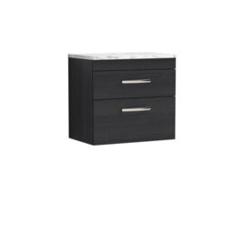 Nuie Athena Wall Hung 2-Drawer Vanity Unit With Laminate Worktop In Black Woodgrain