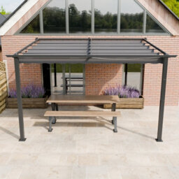 Aluminium Lean To Pergola Gazebo With Retractable Sunshade Canopy, Grey, 3.0X3.0M - thumbnail 4