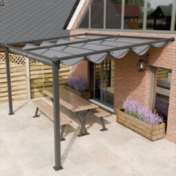 Aluminium Lean To Pergola Gazebo With Retractable Sunshade Canopy, Grey, 3.0X3.0M - thumbnail 3