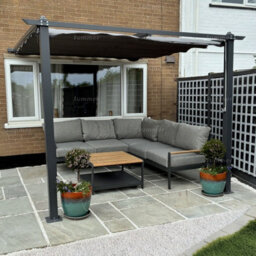 Aluminium Lean To Pergola Gazebo With Retractable Sunshade Canopy, Grey, 3.0X3.0M - thumbnail 1
