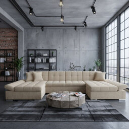 Alia Living Room Sleeper Corner Sofa Polyurethane Foam Wave Spring Wood Frame 360X160X75Cm Beige - thumbnail 2