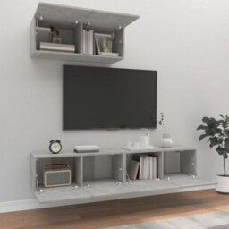 Berkfield Classic 3 Piece Tv Cabinet Set Concrete Grey Engineered Wood - thumbnail 3