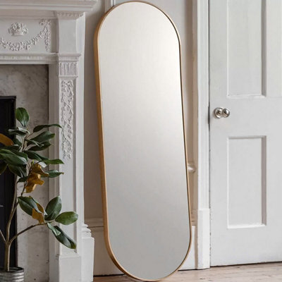 Gallery™ Gallery Yardley Gold Leaner Mirror 50 X 150Cm, Rounded Frame, Vertical Full Length Wall Mirror, Glass And Aluminium - image 1