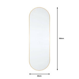 Gallery™ Gallery Yardley Gold Leaner Mirror 50 X 150Cm, Rounded Frame, Vertical Full Length Wall Mirror, Glass And Aluminium - thumbnail 2