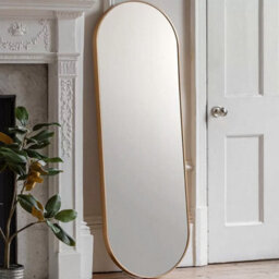 Gallery™ Gallery Yardley Gold Leaner Mirror 50 X 150Cm, Rounded Frame, Vertical Full Length Wall Mirror, Glass And Aluminium - thumbnail 1