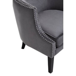 Orsina Grey Velvet Studded Chair, Easy To Clean Leather Armchair, Body Supportive Accent Chair - thumbnail 6