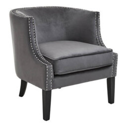 Orsina Grey Velvet Studded Chair, Easy To Clean Leather Armchair, Body Supportive Accent Chair - thumbnail 2