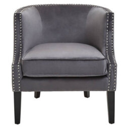 Orsina Grey Velvet Studded Chair, Easy To Clean Leather Armchair, Body Supportive Accent Chair - thumbnail 8