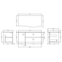 Hudson Reed Sarenna Wall Hung Rh 2 Drawer 1 Door Vanity Unit & White Marble Top, Mineral Blue, 1012 X 504 X 446mm - thumbnail 2