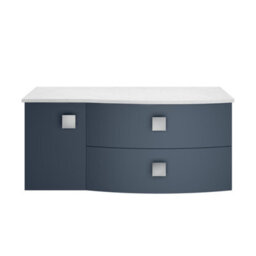 Hudson Reed Sarenna Wall Hung Rh 2 Drawer 1 Door Vanity Unit & White Marble Top, Mineral Blue, 1012 X 504 X 446mm