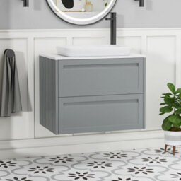 Royal Bathrooms Royal Bathroom Elmore 700mm Matt Pebble Grey Wall Mounted Bathroom Vanity Unit 2 Drawer Plain White Worktop With Qubix Basin - thumbnail 1