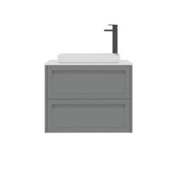 Royal Bathrooms Royal Bathroom Elmore 700mm Matt Pebble Grey Wall Mounted Bathroom Vanity Unit 2 Drawer Plain White Worktop With Qubix Basin - thumbnail 7